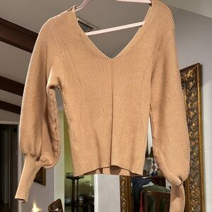 Vine & Love V-Neck Camel Sweater